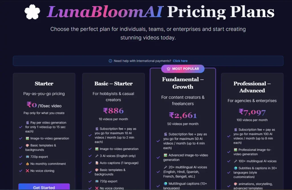 LunaBloomAI Pricing Plan