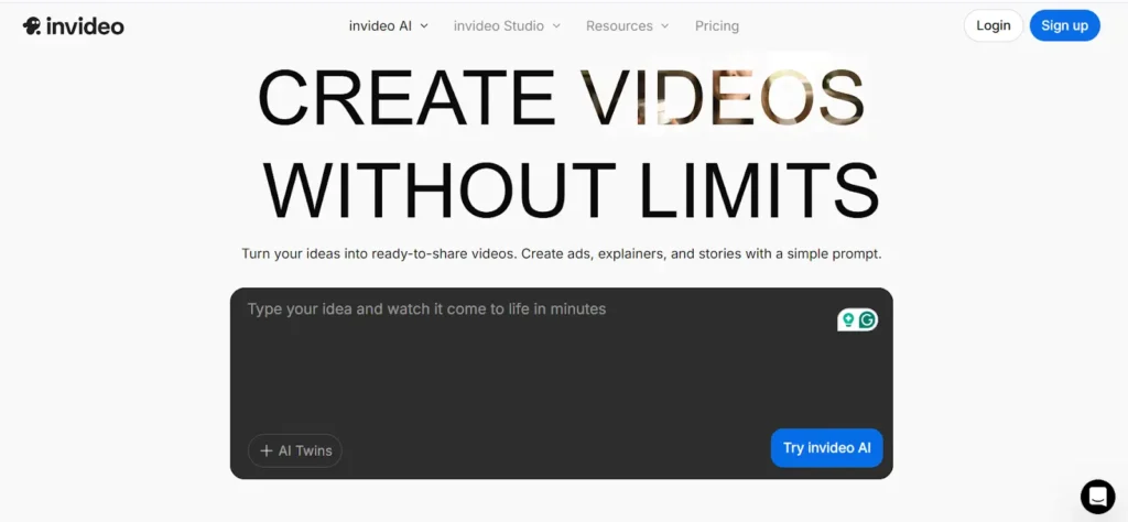 InVideo homepage